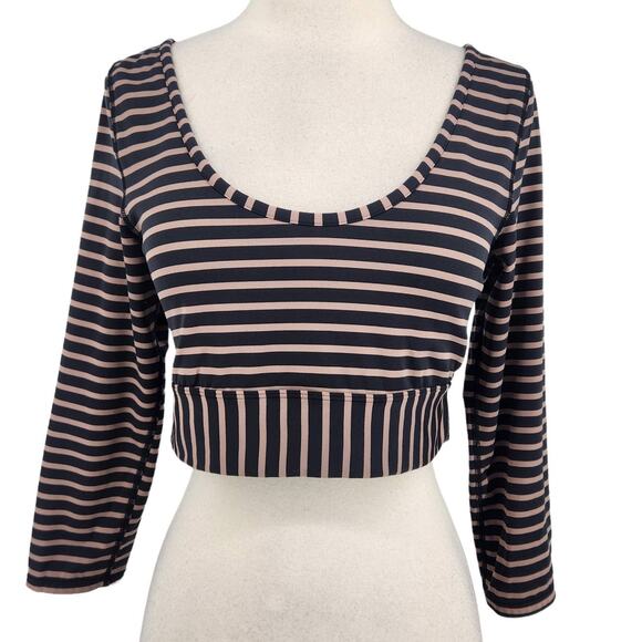 Free People Tops - FP Movement Striped Long Sleeve Crop Top With Cut Out Back